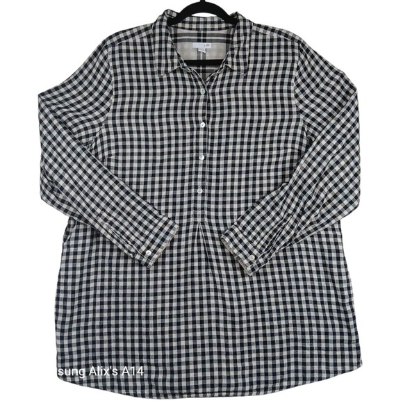 J. Jill Tops - J.Jill Blouse‎ Size Large Long Sleeve Cotton Black White Gingham Check Shirt